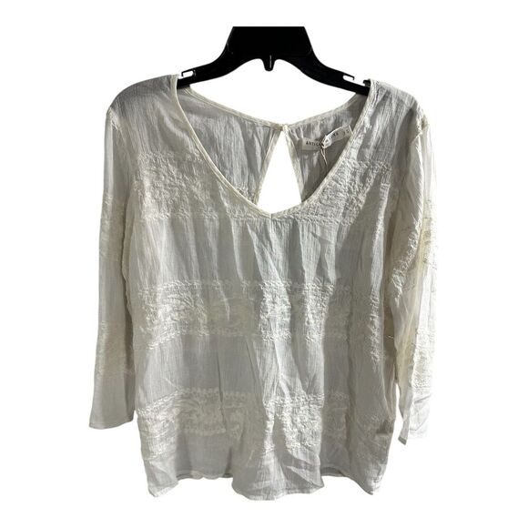 NWT Artisan de Luxe Vintage‎ White Embroided Boho Blouse Cotton Lace S - Picture 1 of 7